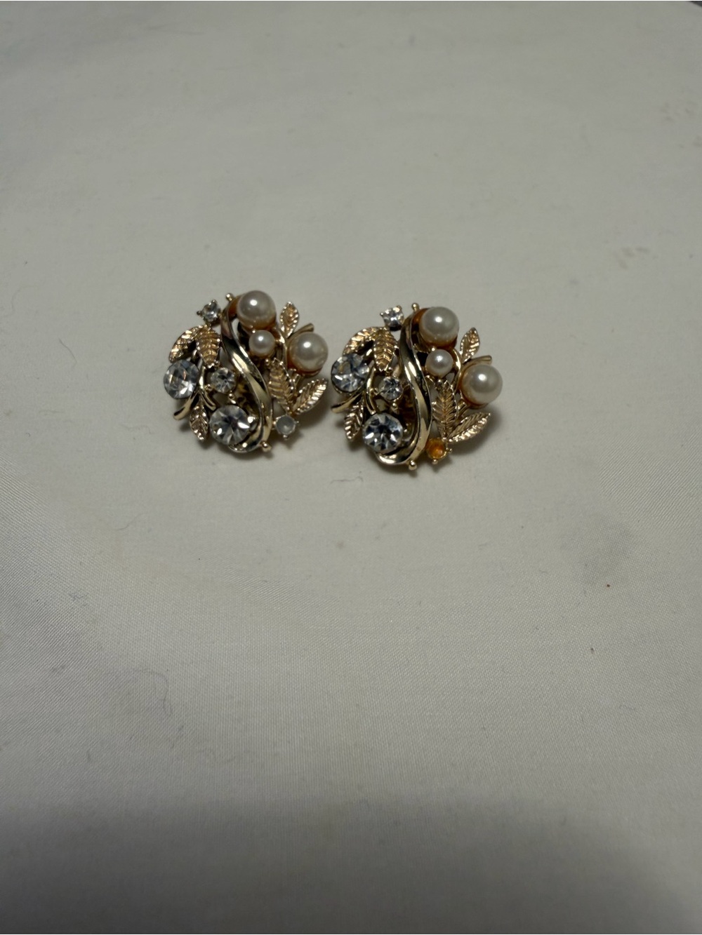 Gold-Tone Pearl & Crystal Cluster Earrings for Women